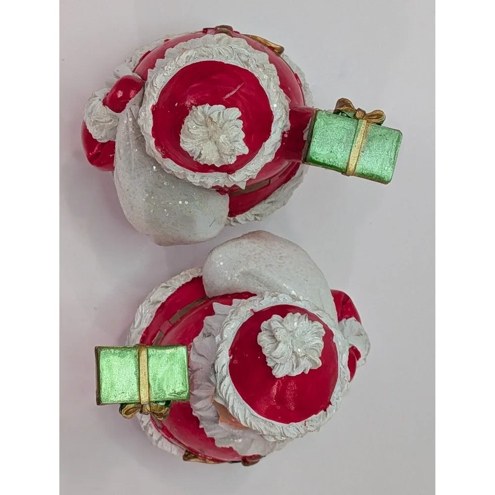 Santa Claus Figurine Set 2pc Small Red Good Vintage Christmas Decor